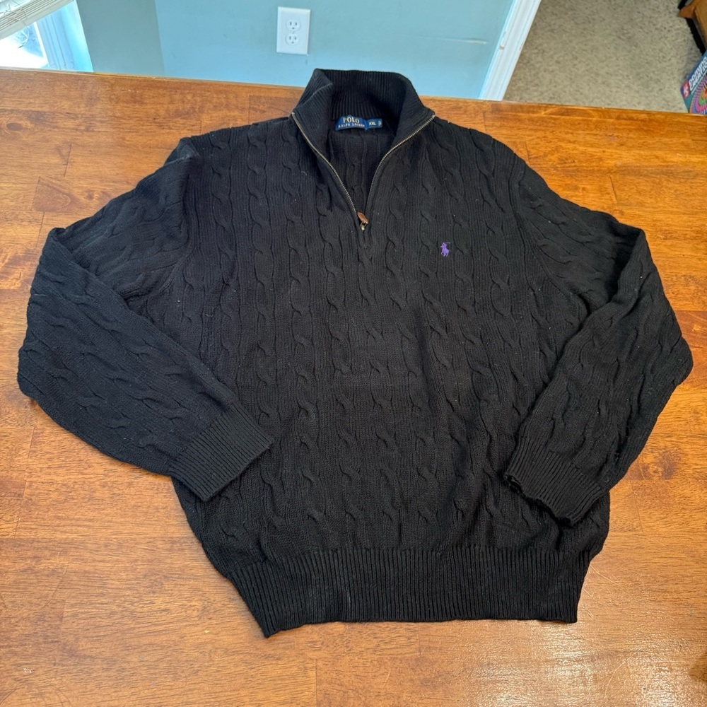 Polo Ralph Lauren Black Cable Knit 1/4 Zip Pullover Sweater Men’s XXL cotton